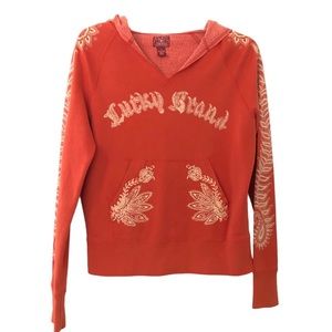 Vintage Lucky Brand Hoodie with Henna Vibe Floral Embellishments Sz S